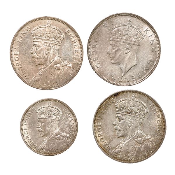 Mauritius George V-George VI. Silver Rupees, 1934 (2), 1938 and Half Rupee, 1934.,