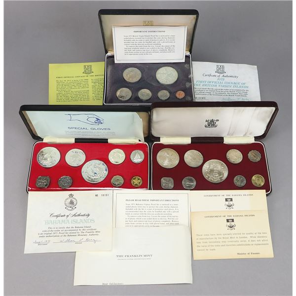British Caribbean. Trio of Proof Sets, Bahamas and BVI.,