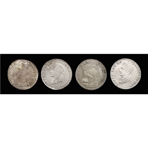 Bolivia. Republica. Quartet of Silver 4 Soles, 1830, 1854 and 1855.,