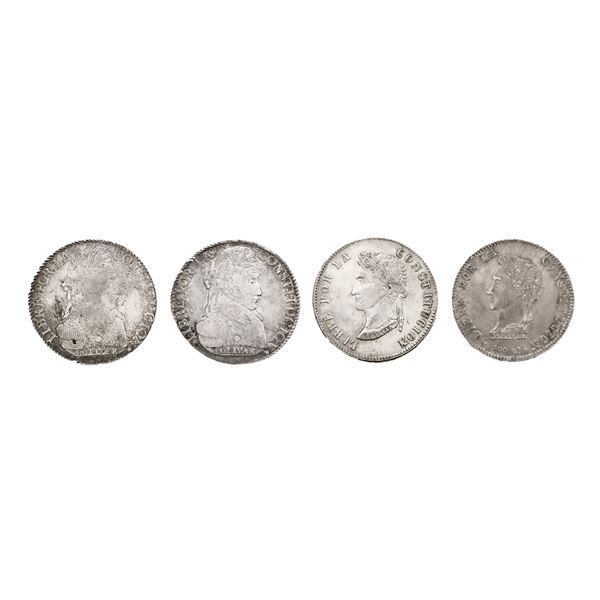 Bolivia. Republica. Quartet of Silver Soles, 1830, 1833, 1855, 1861.,