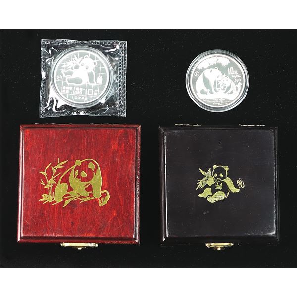 China. Peoples Republic. Pair of 10 Yuan-Silver Pandas, 1989, 1993.,