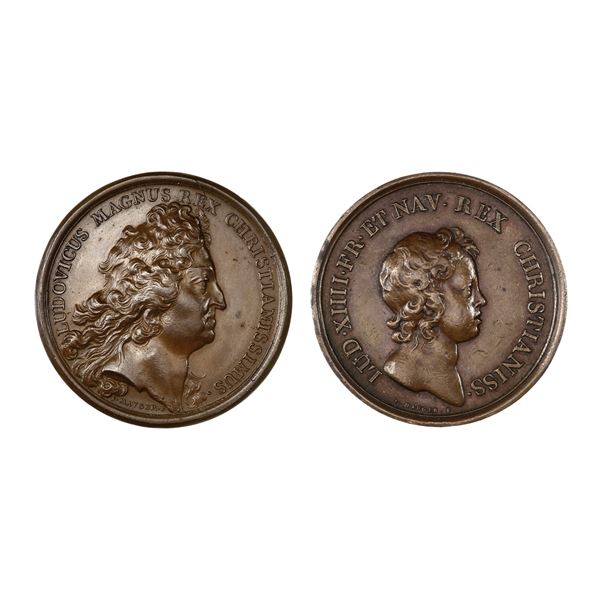 France. Louis XIV (1643-1715). Pair of Bronze Medals.,