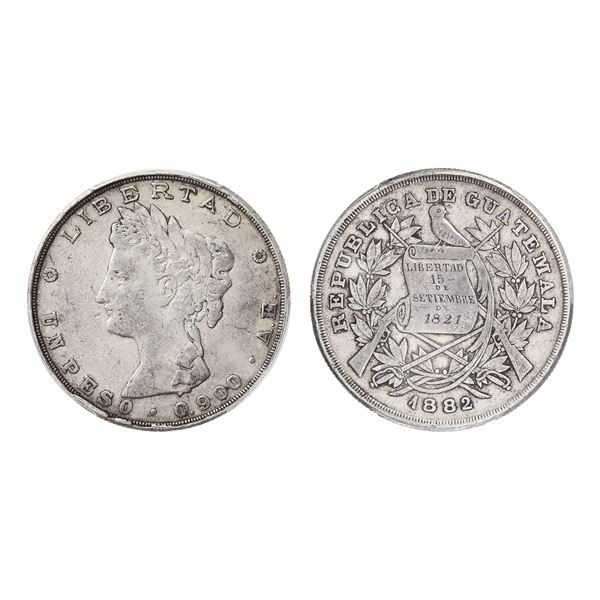Guatemala, 1882 A.E. Peso, Guatemala City Mint, PCGS VF35 (KM-208),