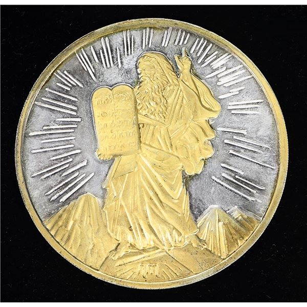 Judaica. Moses and the Tablets. Modern Silver and Gilt Medal.,