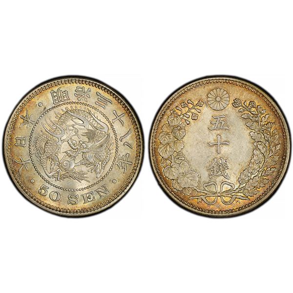 Japan. Mutsuhito - Meiji (1867-1912). Silver 50 Sen, Meiji Year 38 (1905).,