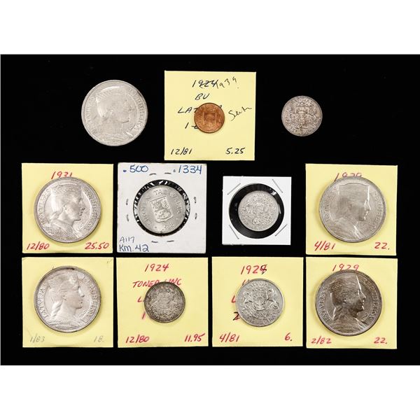 Latvia. Lot of Silver Crowns and Minors. 1924-1931.,