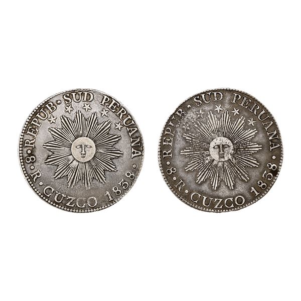 Peru. South Peru. Pair of Silver 8 Reales, 1838 BA, 1838 MS.,