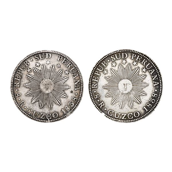 Peru. South Peru. Pair of Silver 8 Reales, 1838 BA and 1838 MS.,