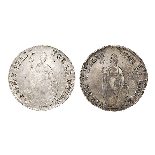 Peru. North Peru. Pair of Silver 8 Reales, 1838 M and 1838 MB.,