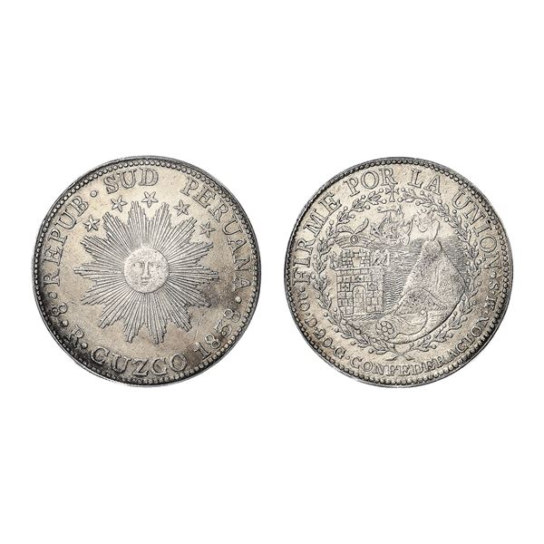 Peru, South Peru, 1838-C MS 8R 8 Reales PCGS Harshly Cleaned - AU Detail (KM-170.4),