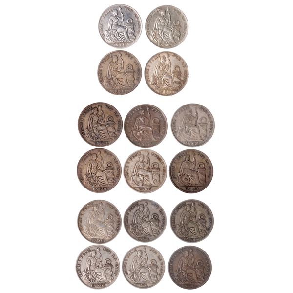 Peru. Republica. Lot of Silver Sols, 1865-1894