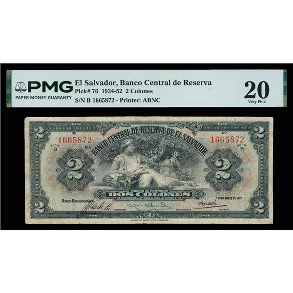 El Salvador, Group of (2) 1943-52 2 & 10 Colones Banco Central de Reserva PMG Graded Banknotes,