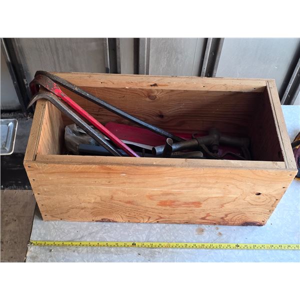Wooden crate with tools- crowbars