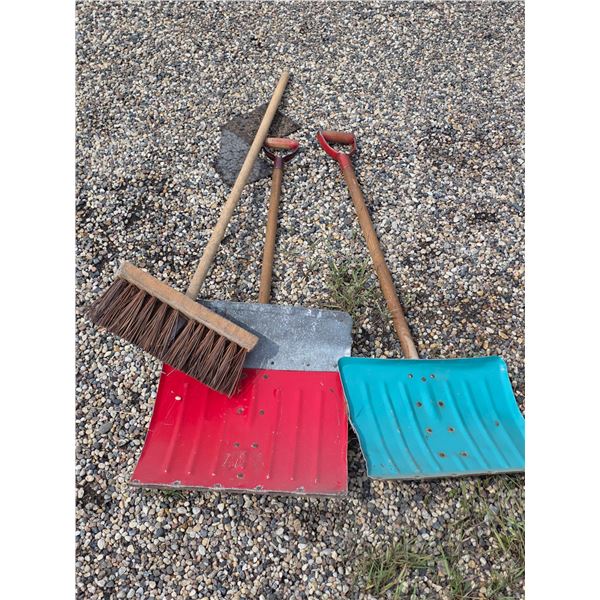 Assorted hand tools- Shovels, brooms