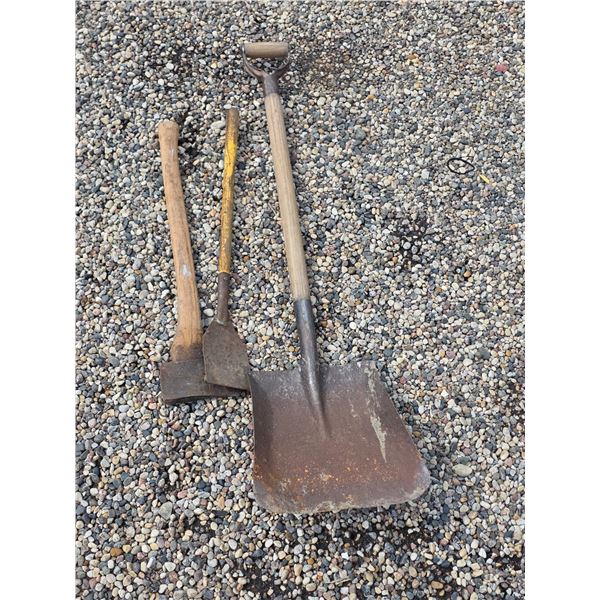 Assorted hand tools- axe, shovel