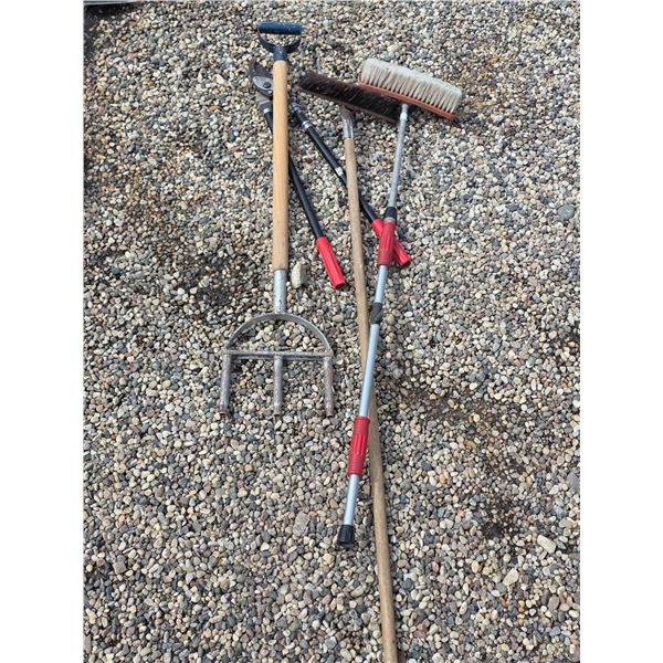 Assorted hand tools-brooms, air rater