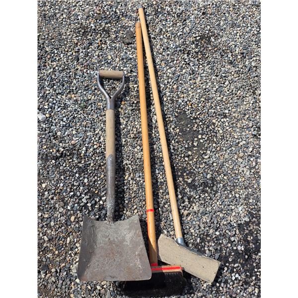 Assorted hand tools- shovel, broom