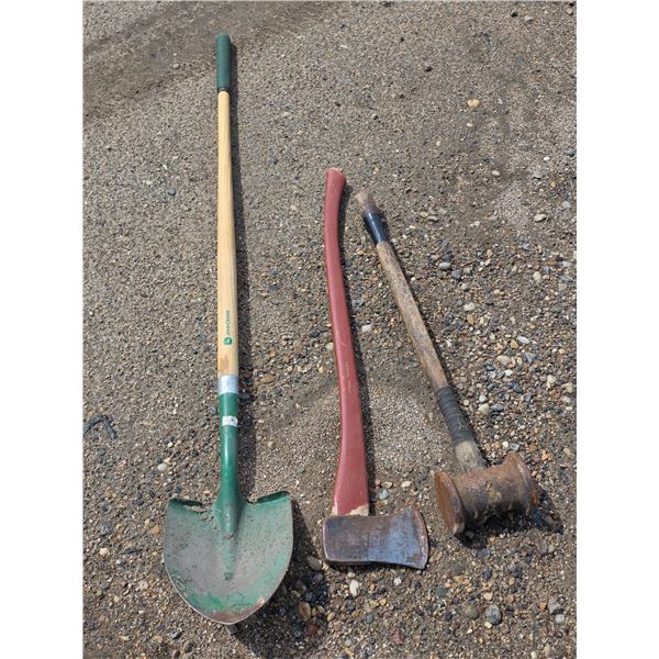 Assorted hand tools- sledge hammer, axe