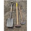 Image 1 : Assorted hand tools- sledge hammer, axe, shovel