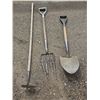 Image 1 : Assorted hand tools- pitch fork, hoe