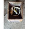 Image 1 : Crate of oil containers- most are half full