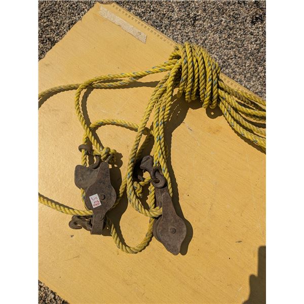 vintage block and tackle pulleys, with rope