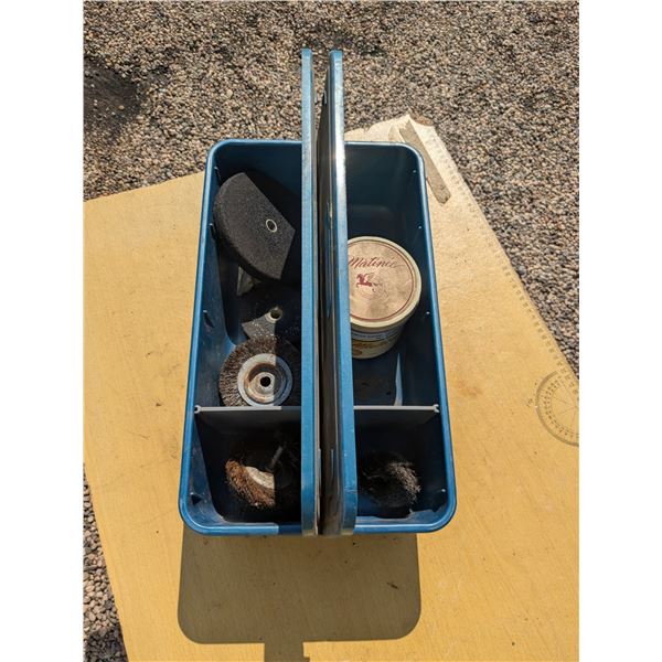 plastic tub with grinding accessories