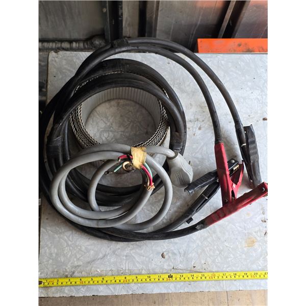 Booster cables, extension cord and flashing roll