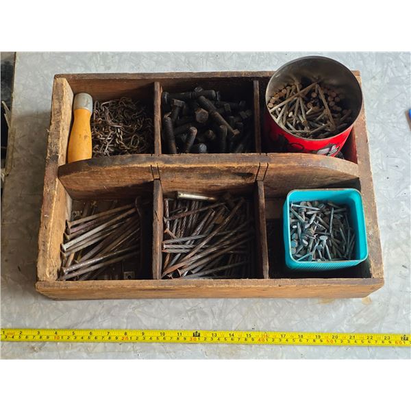 Wooden crate with hardware- bolts and screws