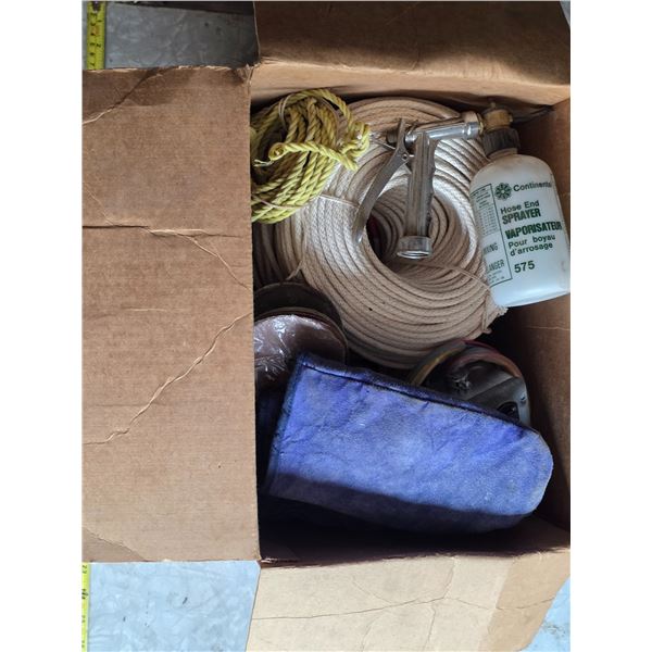 Lot of misc items, rope, lights, gloves