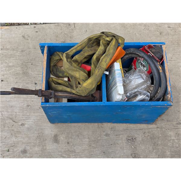 Wood crate with hardware and rope