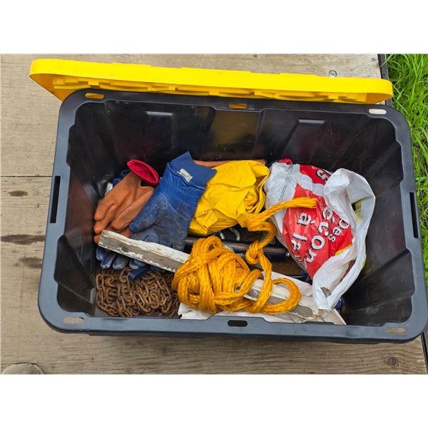Tote full of rope and misc items