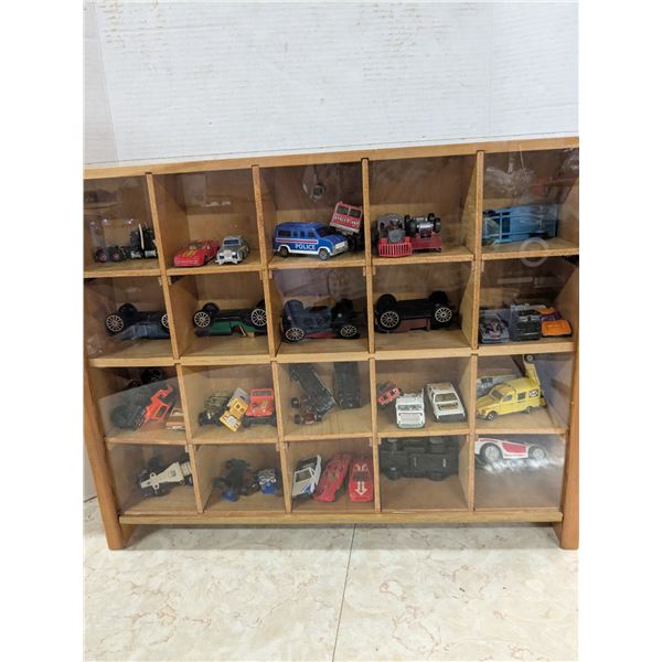 20 compartment display with toy car collection
