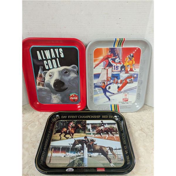 3 vintage coca cola trays