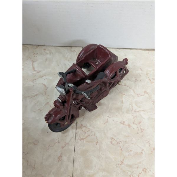 cast iron toy motorbike with sidecar