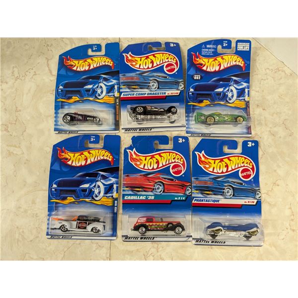 6 hotwheel cars, sealed in package, late 1990s-early 2000s