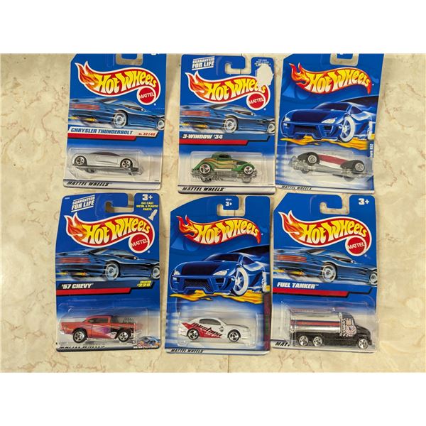 6 hotwheel cars, sealed in package, late 1990s-early 2000s
