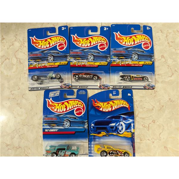 5 hotwheel cars, sealed in package, late 1990s-early 2000s
