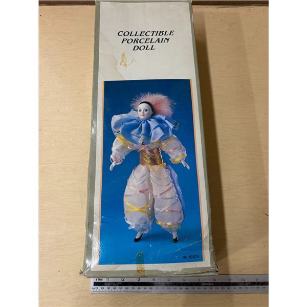 Collectable Porcelain Clown Doll in Box