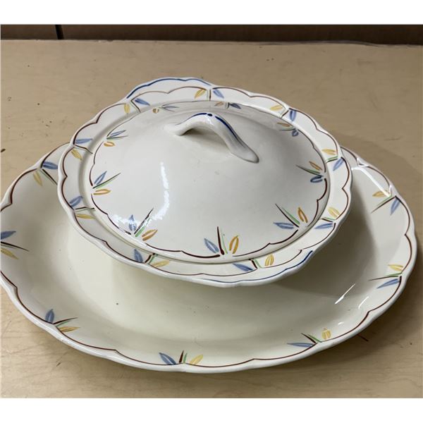 Vintage Grindley England Platter and Covered Bowl Set