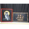 Image 1 : Framed Owl Artwork, Vintage Moulded Ship Wall Hanging