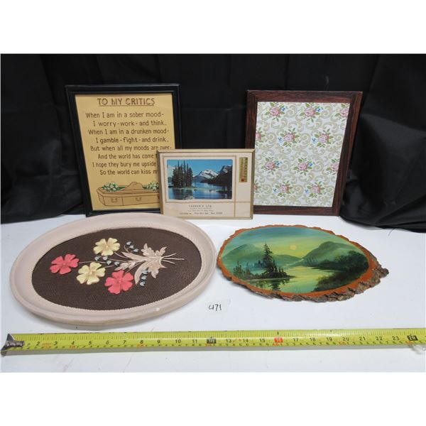 Collection of Vintage Decoratuve Items - Framed Wall Thermometer with Scenic Tadman LTD Postcard, Wa