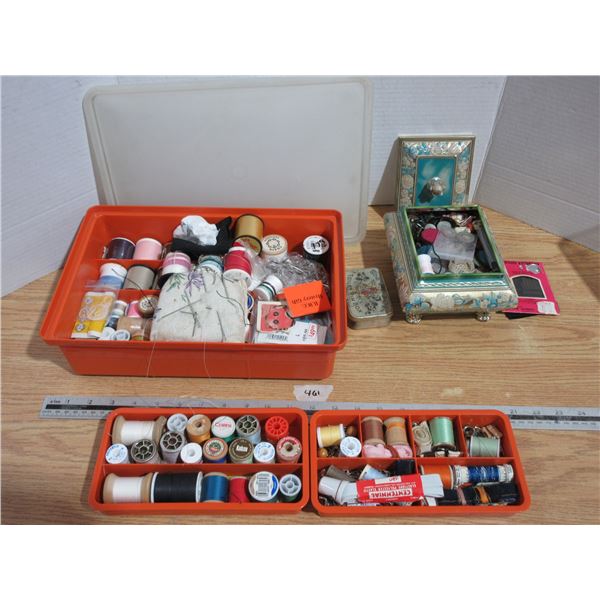 Box filled with Trays of Sewing Supplies