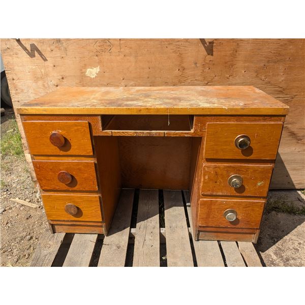 vintage wooden teacher desk