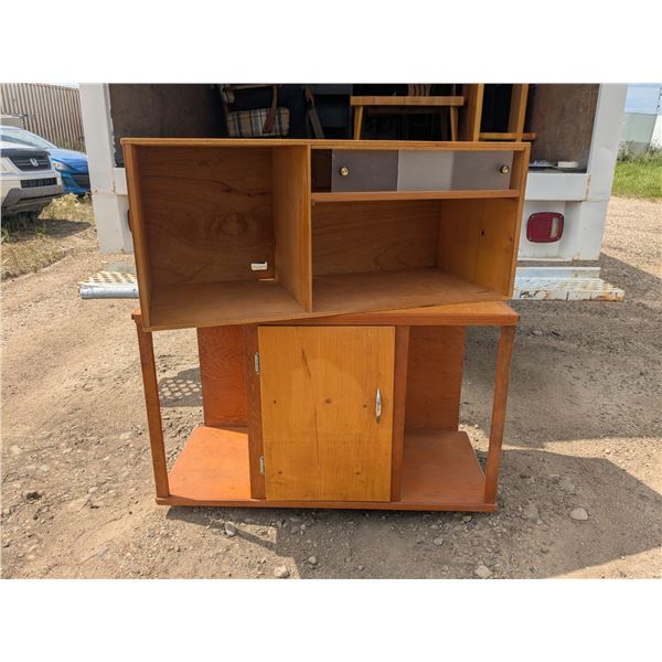 wooden desk and cabinet