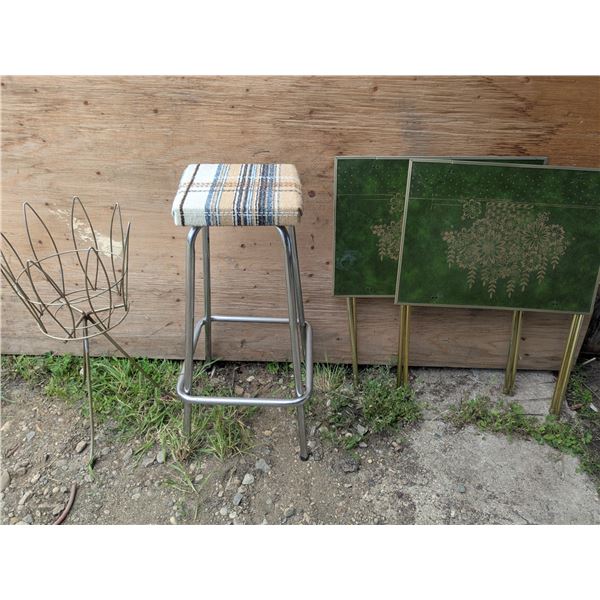 2 tv tables with stool and plant holder