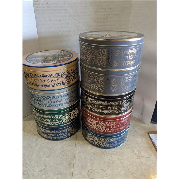 9 currier and ives tins, 10 