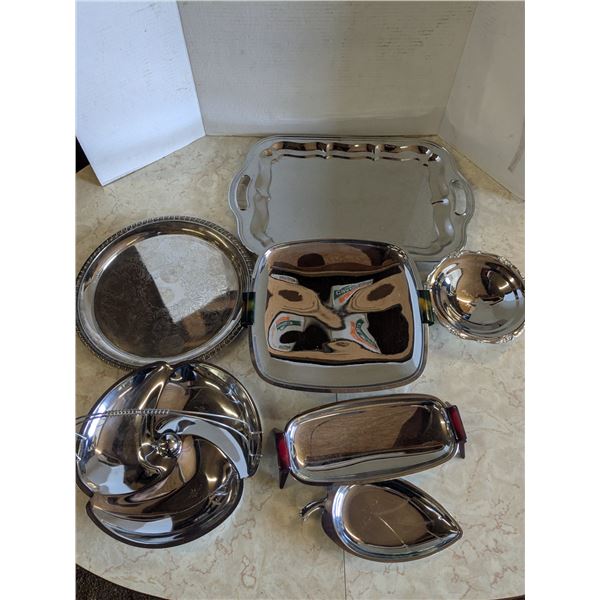 silver toned and silver plated serving dishes