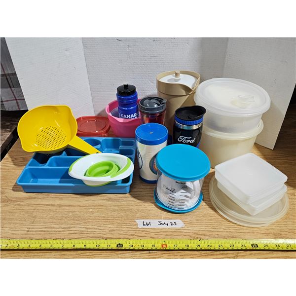 Misc. Plastic Kitchen Lot inc. Ford Coffee Cup & Starfrit Hamburger Patty Maker