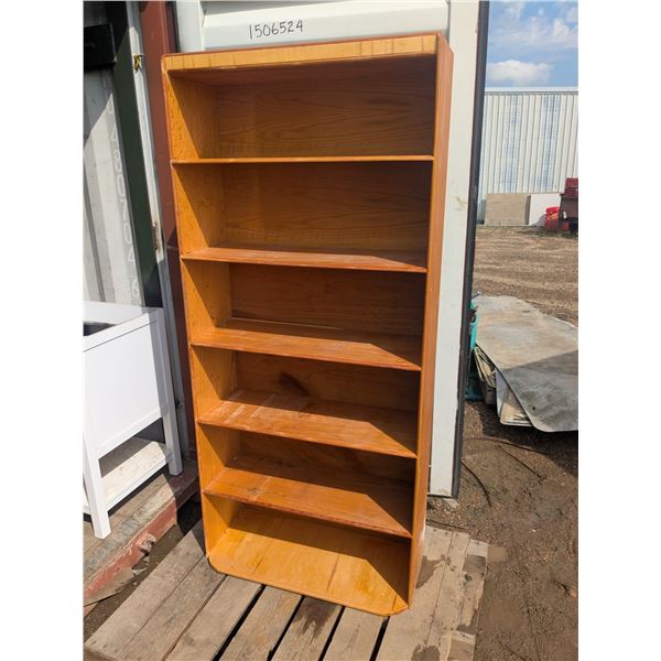 wooden bookshelf, 5 shelves, 33x13x72"